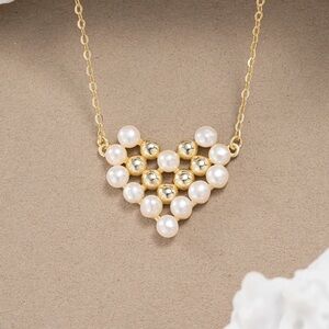 $179 NEW Pixilated Gold & Freshwater Pearl Heart Necklace